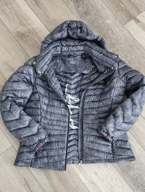 Tommy Hilfiger Women's Quilted Hooded Puffer Jacket - Heather Blue Gray Large